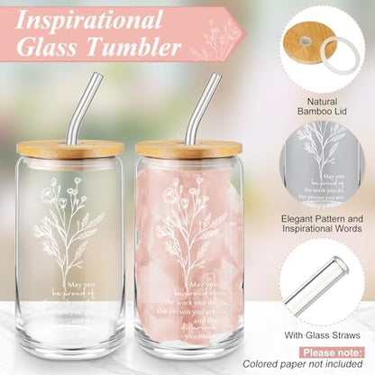 Funnymoom 6 Pcs Appreciation Gift Set for Women Glass Tumbler Floral