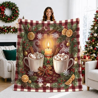 Cozy Winter Cocoa and Cinnamon Holiday Hot Mugs Throw Blanket 50x60