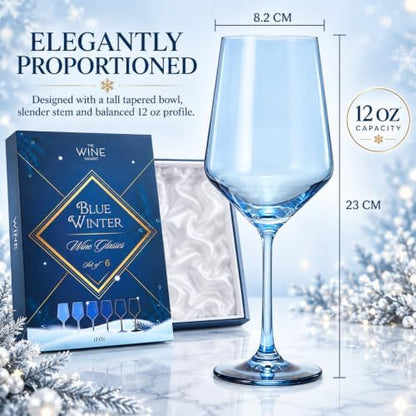Winter Blue Christmas Wine Glasses Set of 6 Colored Crystal 12oz Navy