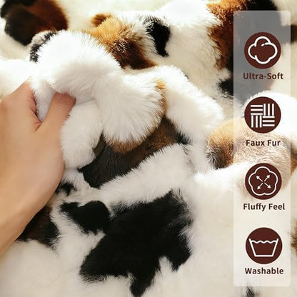 Ultra-Soft Fuzzy Faux Fur Throw Blanket,Cow Print,50x60 in