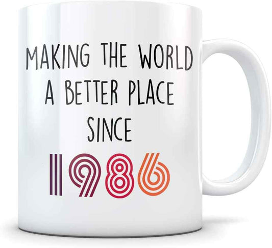 Funny 1986 Birthday Gift for Women and Men - Happy Bday Coffee Mug - Gag Party Cup Idea for a Joke Celebration - Best Adult Birthday Presents