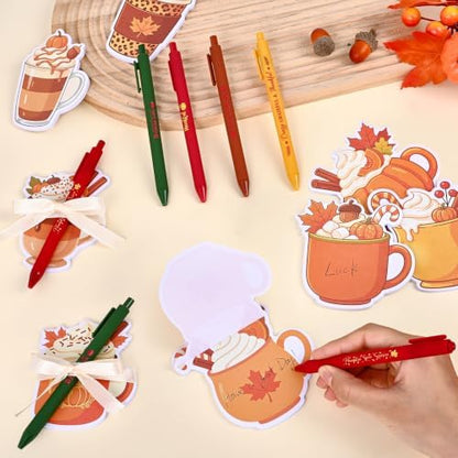 24 Set Fall Coffee Cup Sticky Notes and Pens Thanksgiving Party Gift