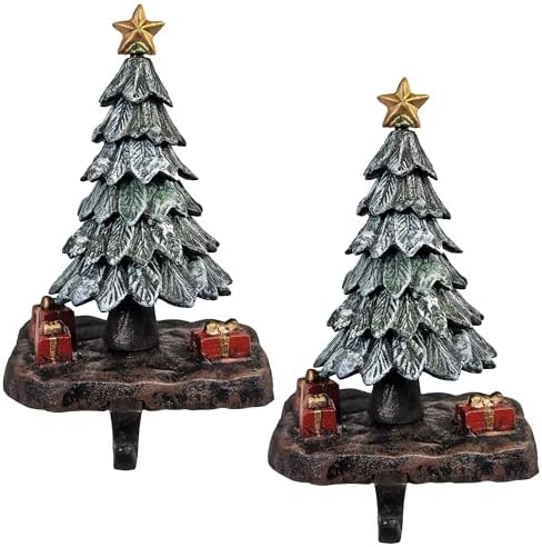 Lulu Decor, Heavy Cast Iron 3D Green Trees, Christmas Stocking