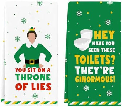 Funny Elf Christmas Towels, 2 Pack Holiday Bathroom Hand Towels, Buddy