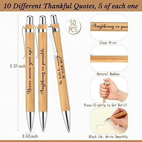 Fulmoon 100 Pcs Employee Appreciation Bamboo Pens with Inspirational