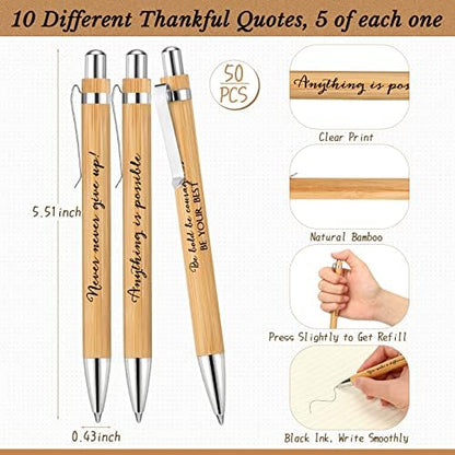 Fulmoon 100 Pcs Employee Appreciation Bamboo Pens with Inspirational