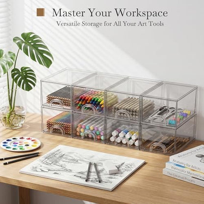 8 Pack Small Clear Stackable Acrylic Storage Boxes & Drawers