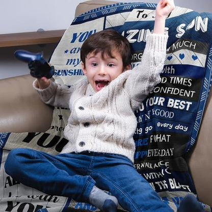 Quilazy Son Gifts from Mom Dad, Gifts for Son Blanket, Valentines