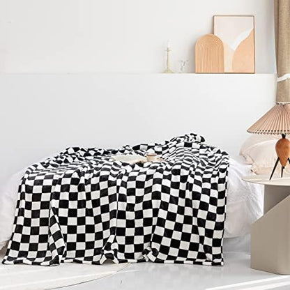 LOMAO Throw Blankets Flannel Blanket with Checkerboard Grid Pattern