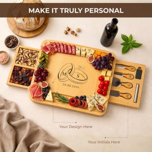Personalized Bamboo Charcuterie Board with Drawer & Utensils – Custom