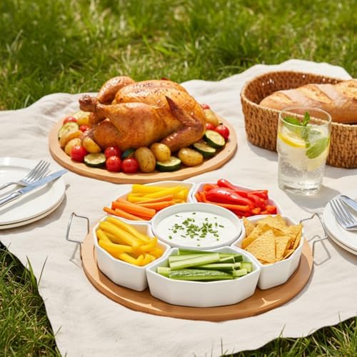 ZENFUN Chip and Dip Serving Set, 11'' Divided Serving Platters Tray