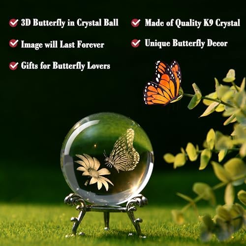IFOLAINA 3D Butterfly Crystal Ball Gifts Ideas for Girlfriend Wife Mom
