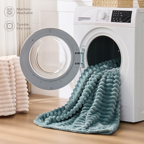 330GSM Ribbed Fleece Throw Blanket for Couch, Dusty Blue, 50"x60"
