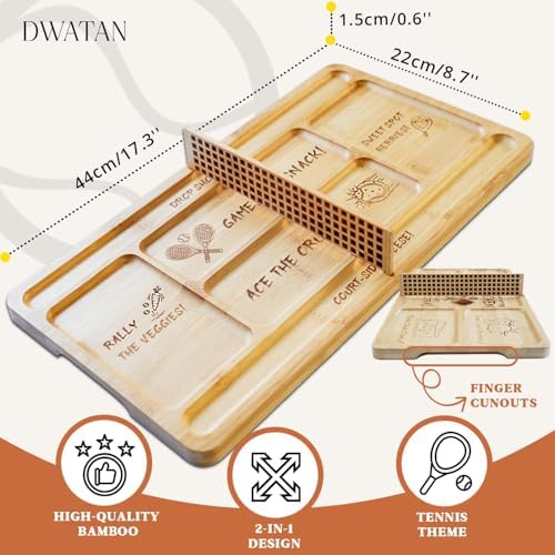 Tennis Court Charcuterie Board with Net, 17.3-Inch Bamboo Tray
