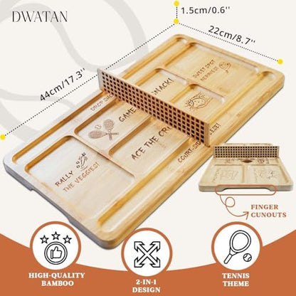 Tennis Court Charcuterie Board with Net, 17.3-Inch Bamboo Tray