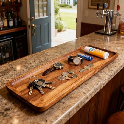 Solid Acacia Wood Serving Trays - 14" x 5.5" Rectangular Wooden