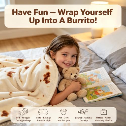 SeaRoomy Burrito Tortilla Blanket, Funny Food Throw Blanket, Round