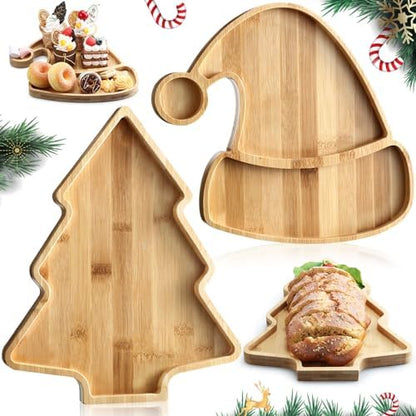 Meanplan 2 Pcs Wooden Christmas Serving Tray and Platter Christmas