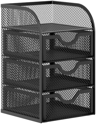 EasyPAG Mesh Desk Organizer with 3 Drawer Office Desktop Organizers