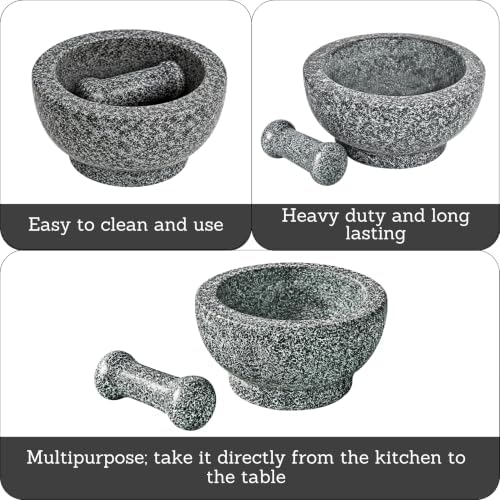 IMUSA 8.5" Traditional Heavy Duty Polished Granite Molcajete for Fresh