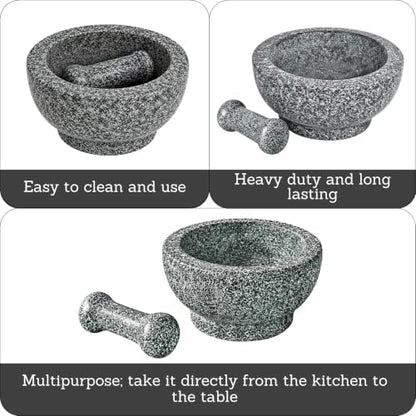 IMUSA 8.5" Traditional Heavy Duty Polished Granite Molcajete for Fresh