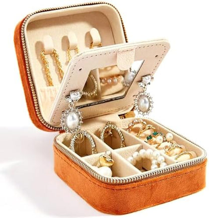 Smileshe Travel Velvet Jewelry Box with Mirror, Mini Gifts Case for