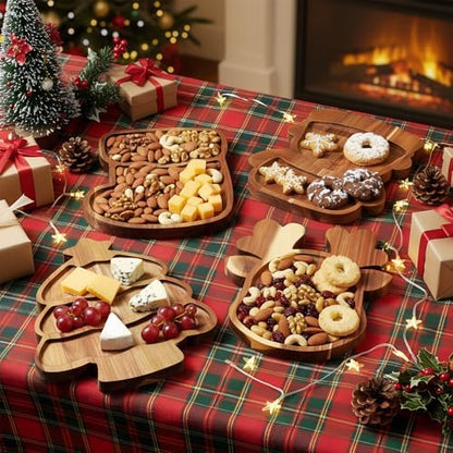 Bokon 4 Pcs Christmas Charcuterie Board, 12"x10", Snowman, Acacia Wood