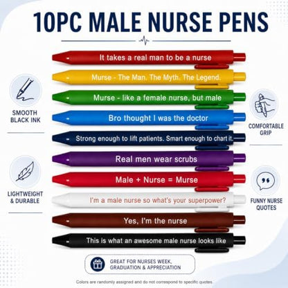 10PC Male Nurse Pens Bulk Gift Set Cute Funny RN CNA Nurses Week