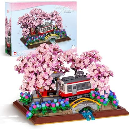 Wise Block Cherry Blossom Train Diorama Building Set – Japanese