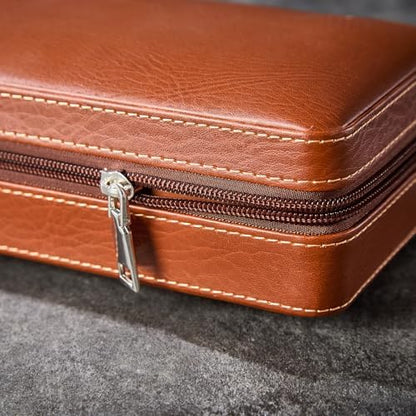 Leather Cigar Case, Travel Humidor Holds 7 Cigars, Brown Cedar Wood