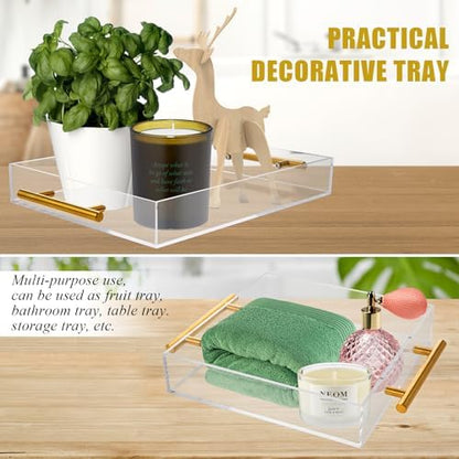 3 Pack Acrylic Serving Tray with Gold Handles, Spill-Proof Acrylic