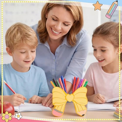 Gilprop Pencil Bow Classroom Decor Cute Teacher Pencil Holder, Yellow