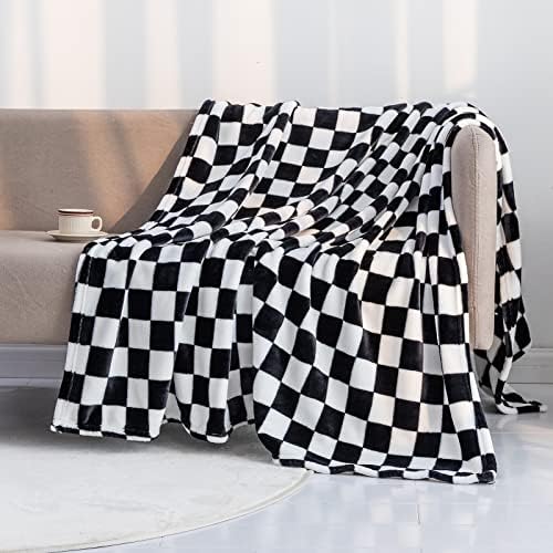 LOMAO Throw Blankets Flannel Blanket with Checkerboard Grid Pattern