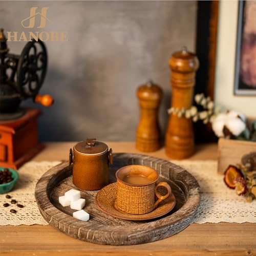 Hanobe Wooden Tray for Coffee Table, Decorative Round Candle Holder