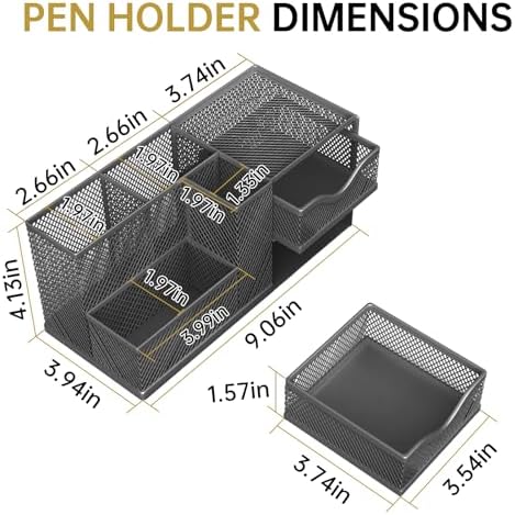 Mesh Desk Organizer with 2 Drawers and 5 Compartments, Pen Holder for
