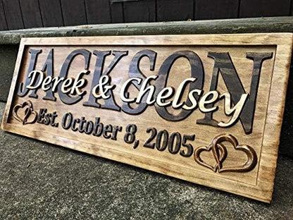 3D Wood Carved Personalized Wedding Gift Established Name Sign with