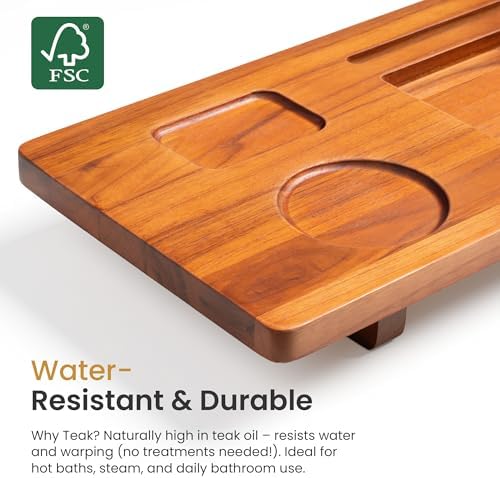 39 Inch Teak Bathtub Tray for Freestanding Tubs, Luxury Bath Caddy