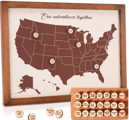 USA Travel Map with 21 Pins, Anniversary Wedding Gift Husband or Wife