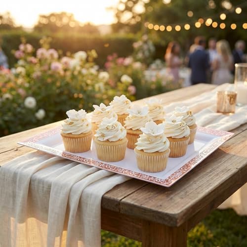 Yumchikel-Plastic Serving Tray & Platter Set (4pk) White & Rose Gold