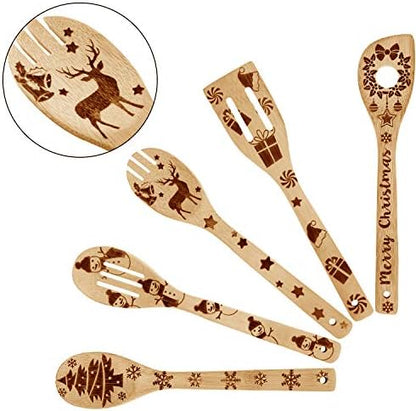 Boao 5 Pcs Christmas Wooden Spoons Set Christmas Kitchen Utensils