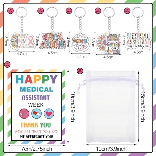 Equsion 20 Set Medical Assistants Gifts Keychains with Thank You Cards