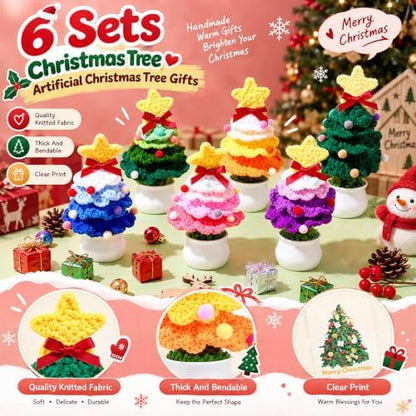 Soaoo 6 Sets Crochet Christmas Tree Gifts with Merry Christmas Cards