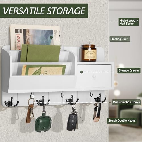 Rebee Vision Key Holder Wall Mount with Mail Organizer for Entryway