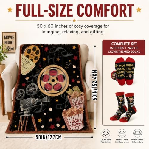 HunnmingRe 2 Pcs Movie Night Throw Blankek 60"x 50" and Sock Gifts Set