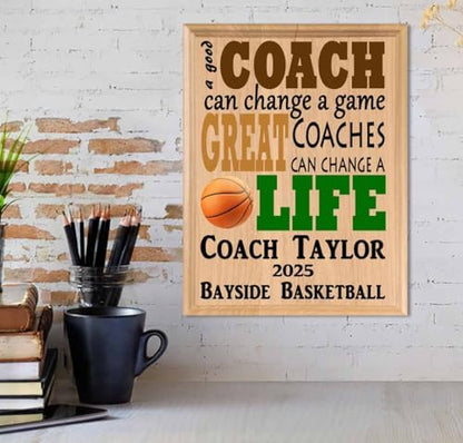 Broad Bay Personalized Basketball Coach Plaque - Solid Wood - 11in x