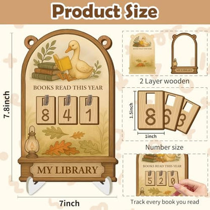 Silly Goose Books Read This Year Counter, Wooden Reading Tracker Sign