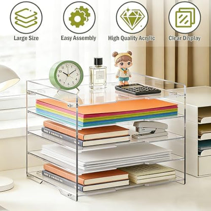 KKU 5 Tier Clear Acrylic Desk Organizer, Letter Tray Paper File Desk