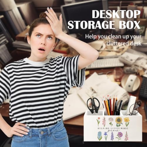 Teacher Gifts Wooden Pen Holder for Women Desk, Teacher Office Decor