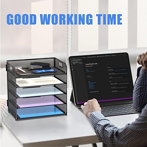 Supeasy 5 Trays Paper Organizer Letter Tray with Handle-Mesh Desk File