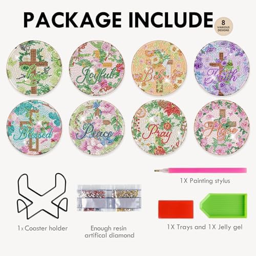 Diamond Painting Art Coaster Kit - 8 PCS Cross Christian Diamond Art